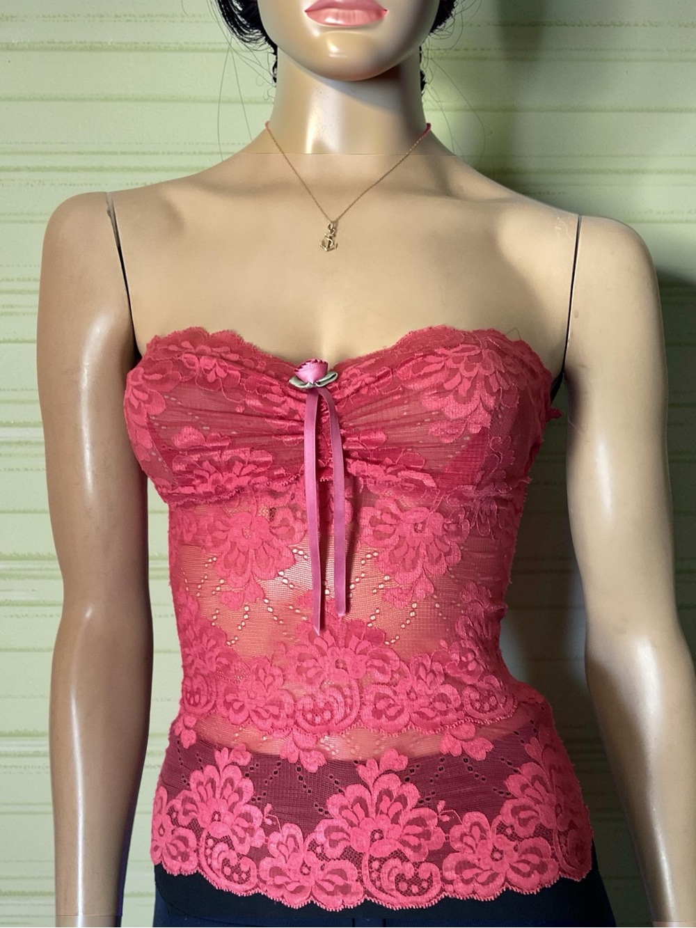 BETSEY JOHNSON NEW YORK CORAL LACE TUBE TOP CAMISOLE Sz S - Picture 3 of 7